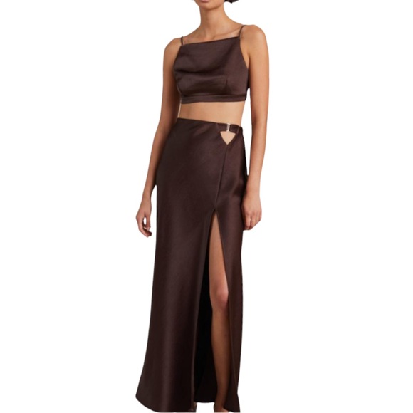 Bec + Bridge x Free People Nadia 2 | XS Brown Crop & High Rise Silky Skirt Set - Picture 11 of 15